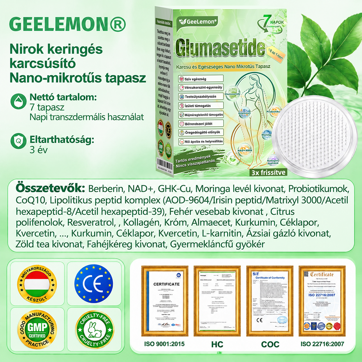 GeeLemon® Berberin + Moringa nano-mikrotűs tapasz – Testsúlykontroll és bőrápolás