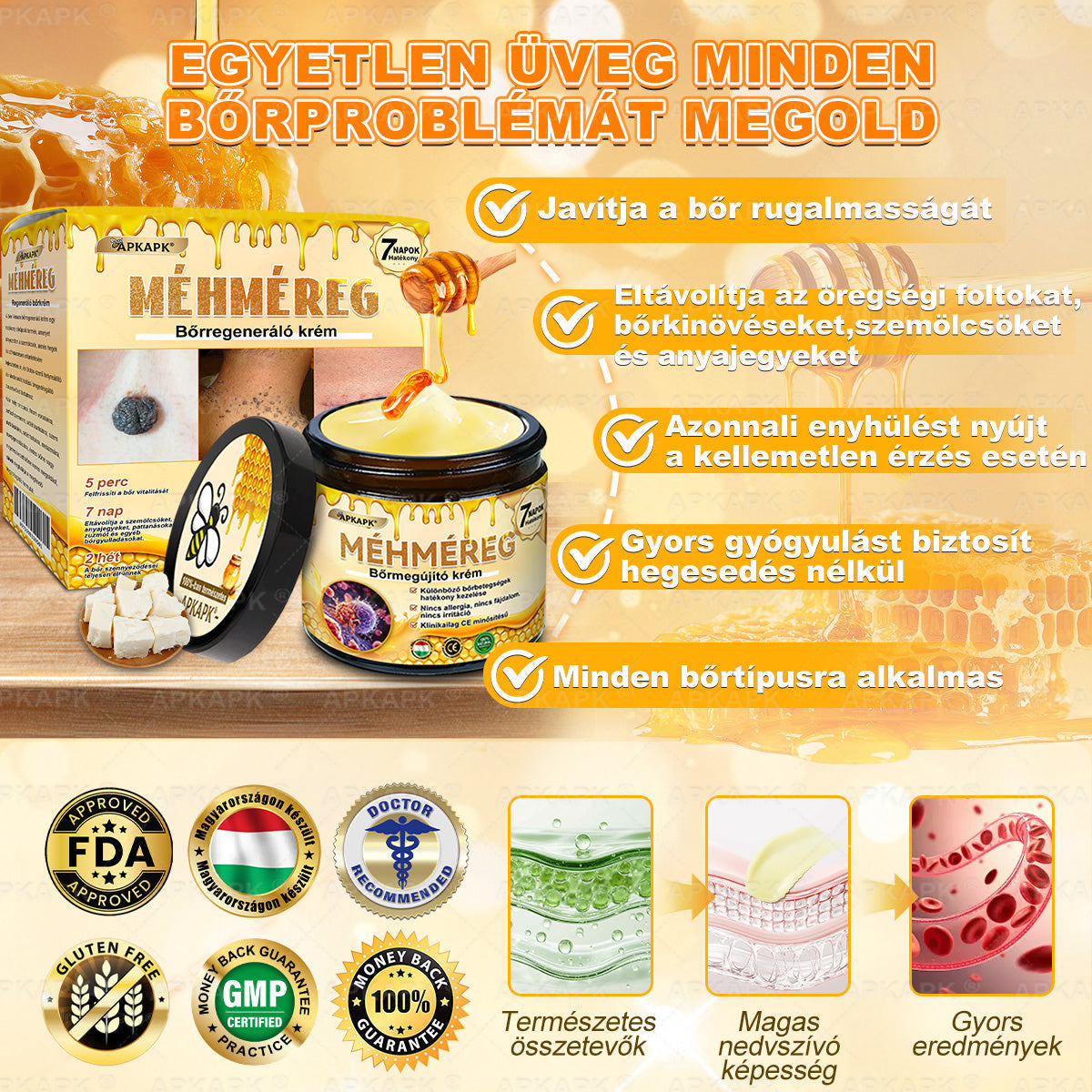 ✨✨ 𝖠𝖯𝖪𝖠𝖯𝖪® 🐝 Méhméreges Bőrmegújító Krém – Ráncok, Hegek, Pigmentfoltok, Striák, Akné, Ekcéma, Pikkelysömör Ellen