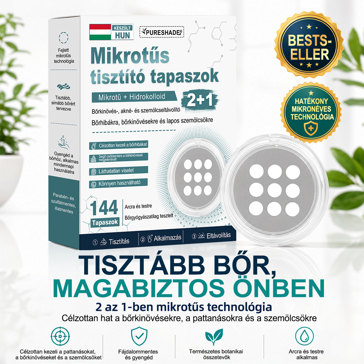🎁 -50% AKCIÓ! PURESHADE® 2 az 1-ben mikrotűs és hidrokolloid tapasz 🍀 | Láthatatlan tapasz arcra és testre | Bőrhibák, aknék és bőröregedés jeleinek ápolására