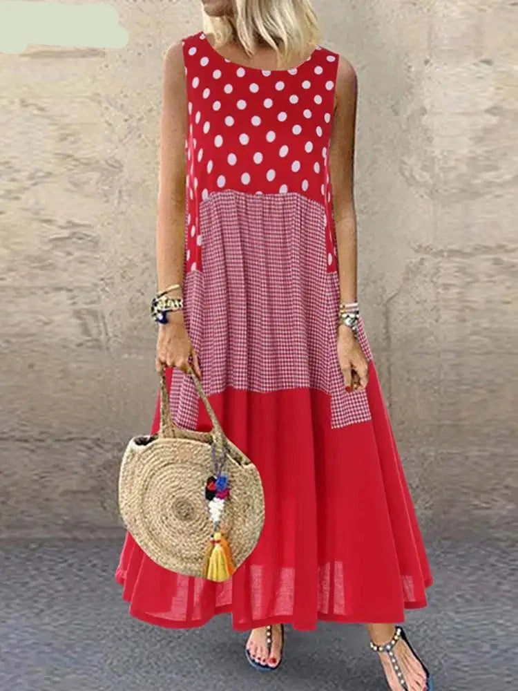 Women's Bohemian Ruffle Sundress  Summer Sleeveless Floral Printed Maxi Long Dress Casual Loose Party Tanks Vestido